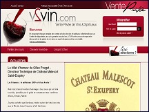 Aperu du site V2Vin.com - vins en ligne, ventes prives de vin