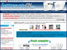 Aper�u du site Lettres-et-CV.com - pack CV & lettres de motivation � t�l�charger