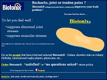 Aperu du site Biotonix - solution pour le mal de dos, douleurs des articulations ou tendons