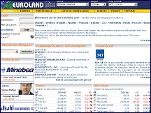 Aperçu du site Euroland - informations sur les actions cotées par 12 bourses européennes