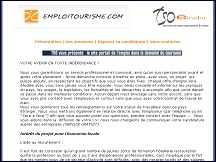 Aperu du site EmploiTourisme.com, emplois htellerie, restauration, mtiers de bouche